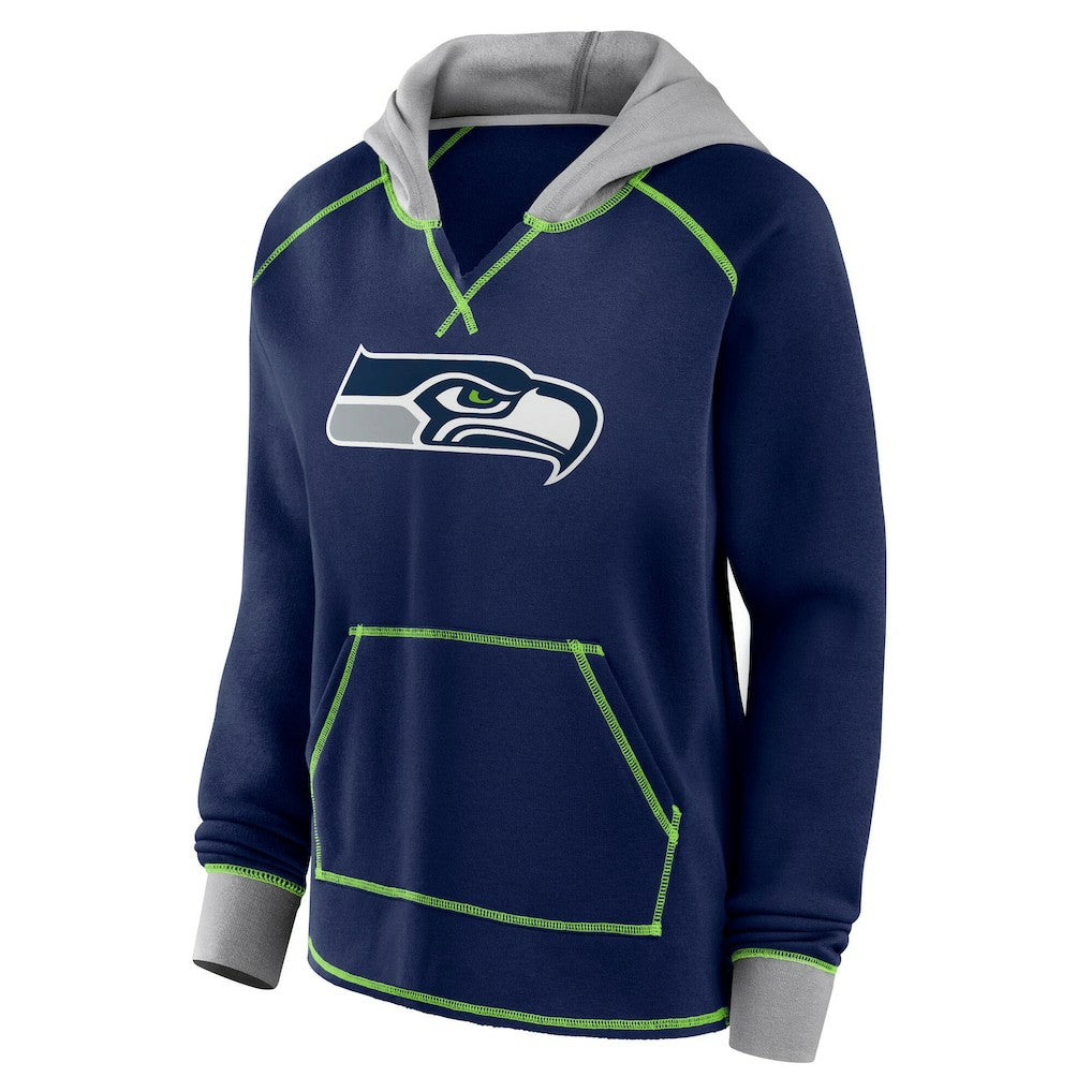 Seattle Seahawks Logo Athletic Women's Boom Fleece Pullover V-Neck Hoodie - College Navy online