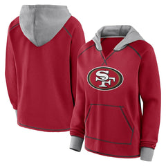 San Francisco 49ers Logo Athletic Women's Boom Fleece Pullover V-Neck Hoodie - Scarlet discount