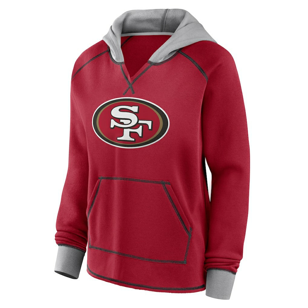 San Francisco 49ers Logo Athletic Women's Boom Fleece Pullover V-Neck Hoodie - Scarlet discount