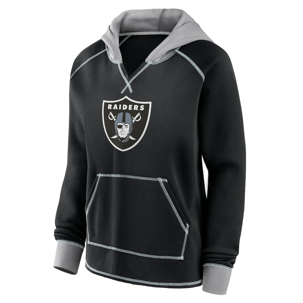 Las Vegas Raiders Logo Athletic Women's Boom Fleece Pullover V-Neck Hoodie - Black for sale