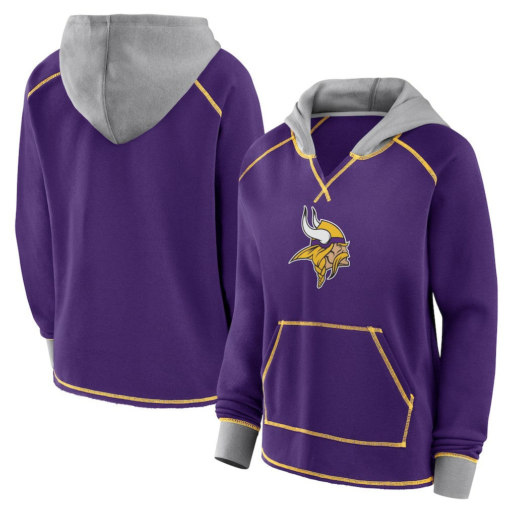 Minnesota Vikings Logo Athletic Women's Boom Fleece Pullover V-Neck Hoodie - Purple for sale
