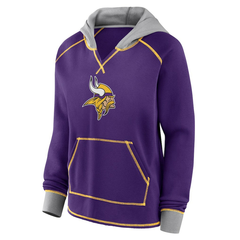 Minnesota Vikings Logo Athletic Women's Boom Fleece Pullover V-Neck Hoodie - Purple for sale