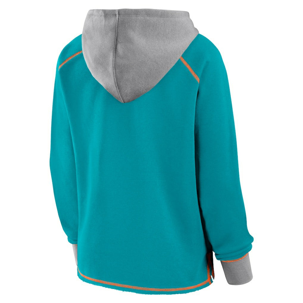 Miami Dolphins Logo Athletic Women's Boom Fleece Pullover V-Neck Hoodie - Aqua sale