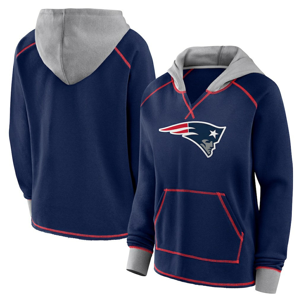 New England Patriots Logo Athletic Women's Boom Fleece Pullover V-Neck Hoodie - Navy outlet