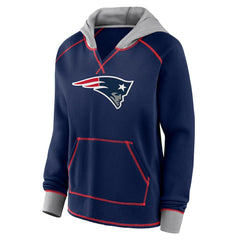 New England Patriots Logo Athletic Women's Boom Fleece Pullover V-Neck Hoodie - Navy outlet