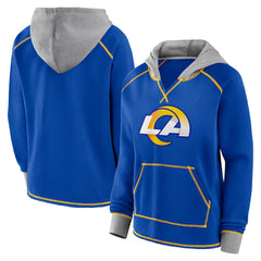 Los Angeles Rams Logo Athletic Women's Boom Fleece Pullover V-Neck Hoodie - Royal discount