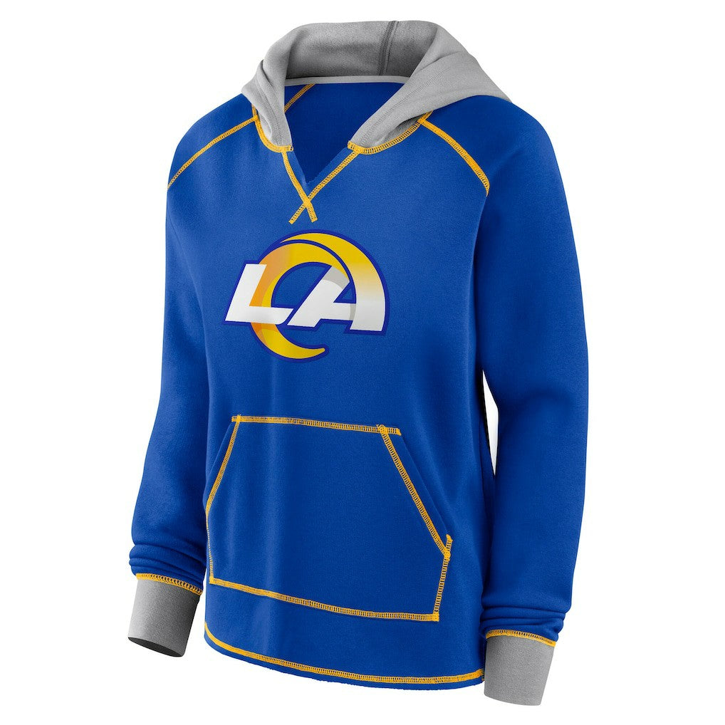 Los Angeles Rams Logo Athletic Women's Boom Fleece Pullover V-Neck Hoodie - Royal discount