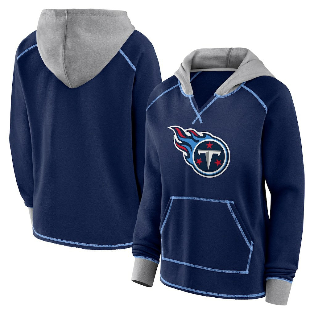 Tennessee Titans Logo Athletic Women's Boom Fleece Pullover V-Neck Hoodie - Navy discount