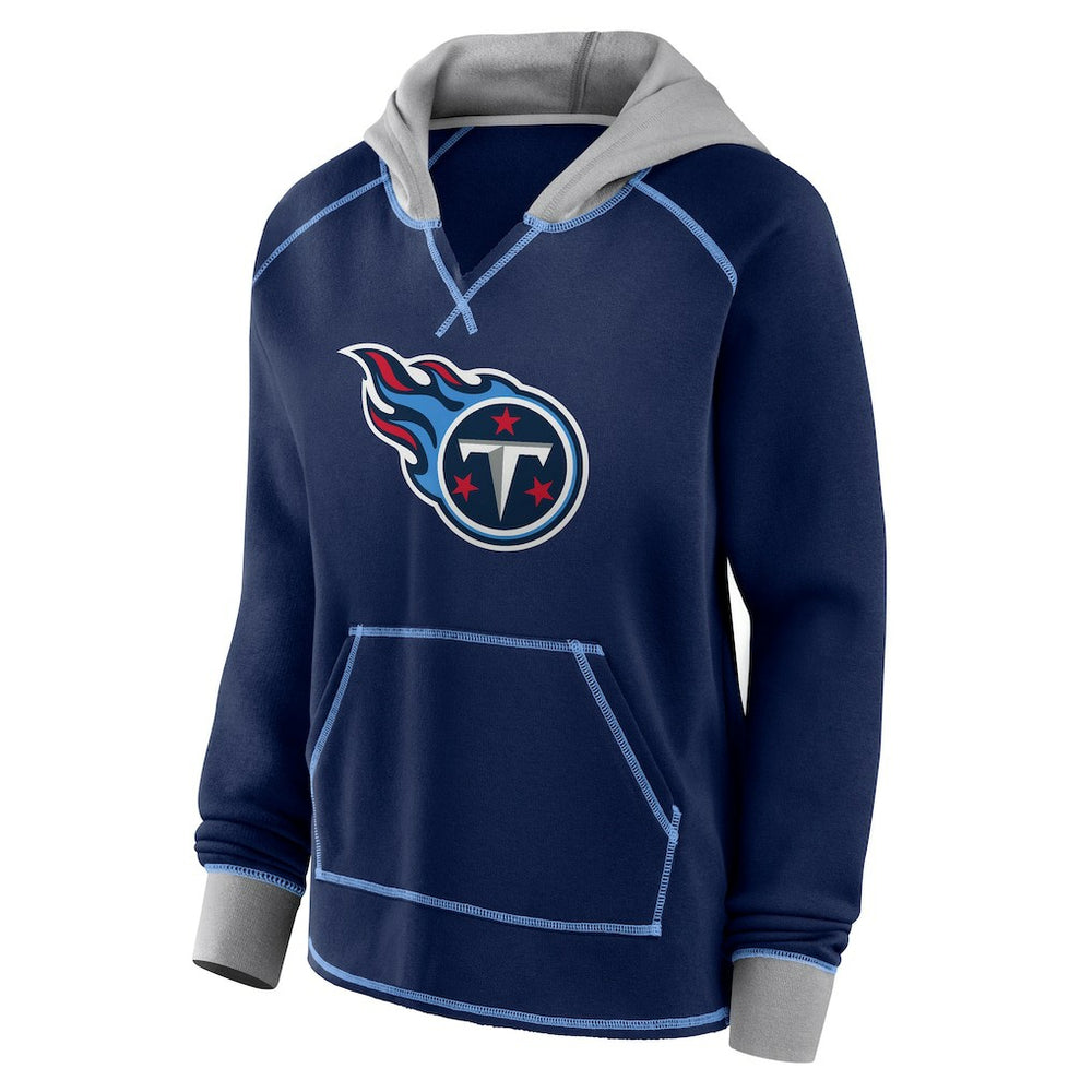 Tennessee Titans Logo Athletic Women's Boom Fleece Pullover V-Neck Hoodie - Navy discount