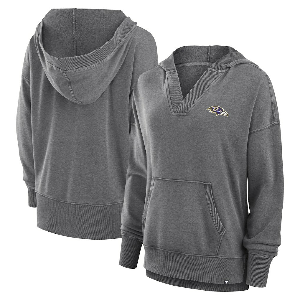 Baltimore Ravens Women's Initiative Snow Wash French Terry V-Neck Pullover Hoodie - Heather Charcoal online