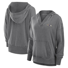 Baltimore Ravens Women's Initiative Snow Wash French Terry V-Neck Pullover Hoodie - Heather Charcoal online