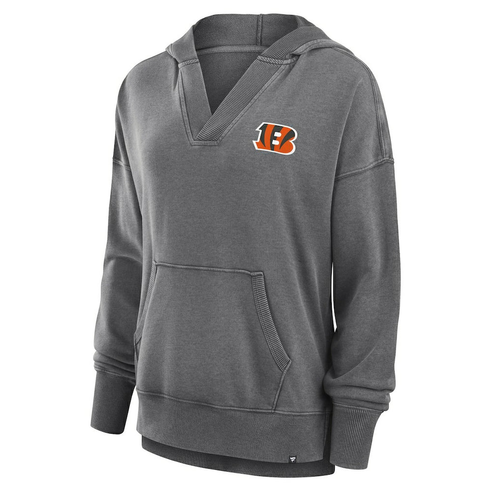 Cincinnati Bengals Women's Initiative Snow Wash French Terry V-Neck Pullover Hoodie - Heather Charcoal for sale