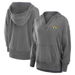 Jacksonville Jaguars Women's Initiative Snow Wash French Terry V-Neck Pullover Hoodie - Heather Charcoal on sale