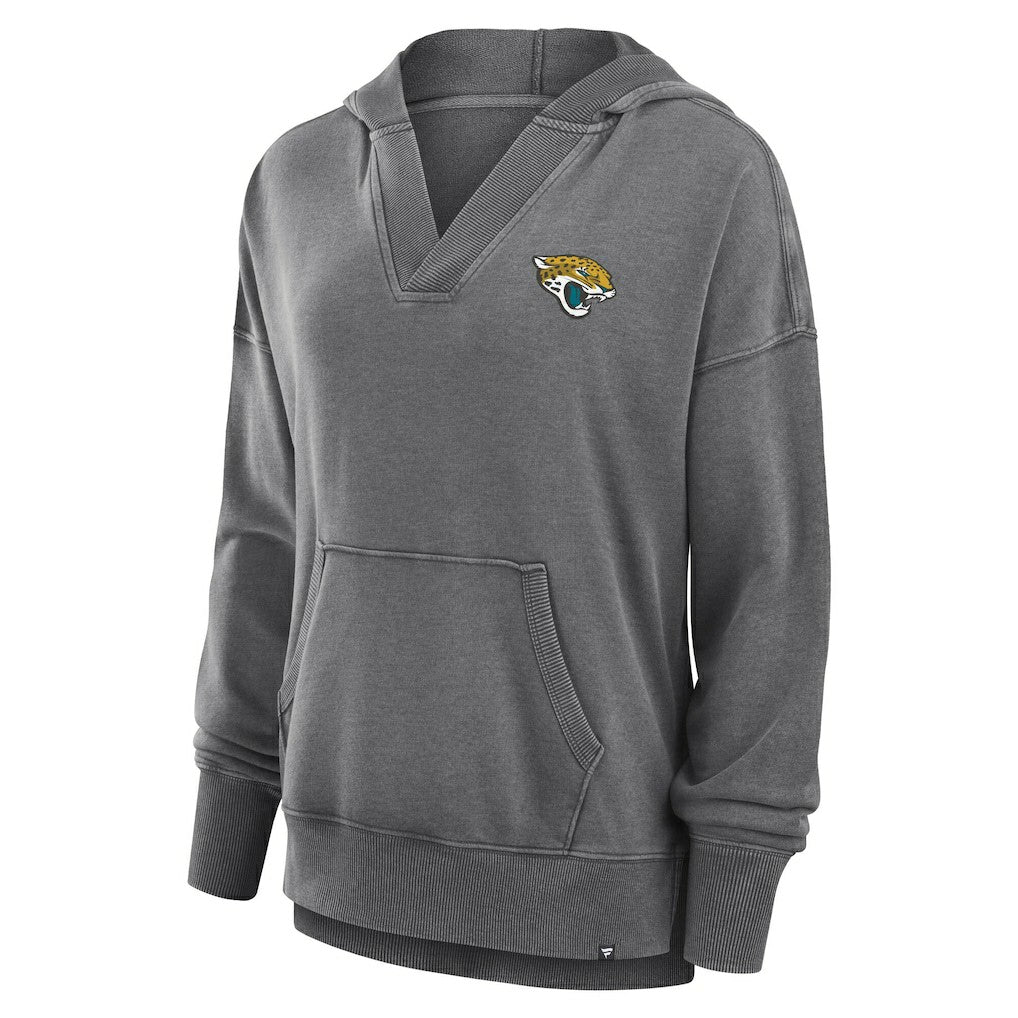 Jacksonville Jaguars Women's Initiative Snow Wash French Terry V-Neck Pullover Hoodie - Heather Charcoal on sale