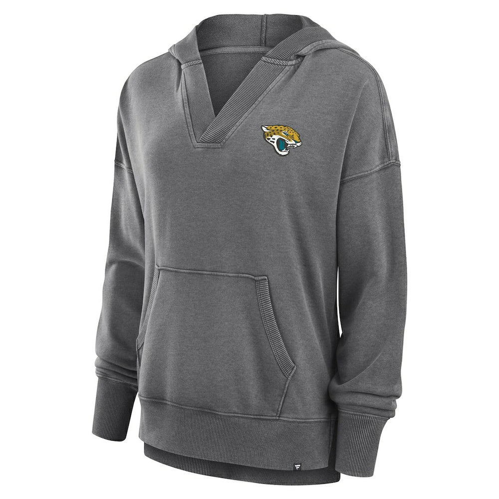 Jacksonville Jaguars Women's Initiative Snow Wash French Terry V-Neck Pullover Hoodie - Heather Charcoal on sale