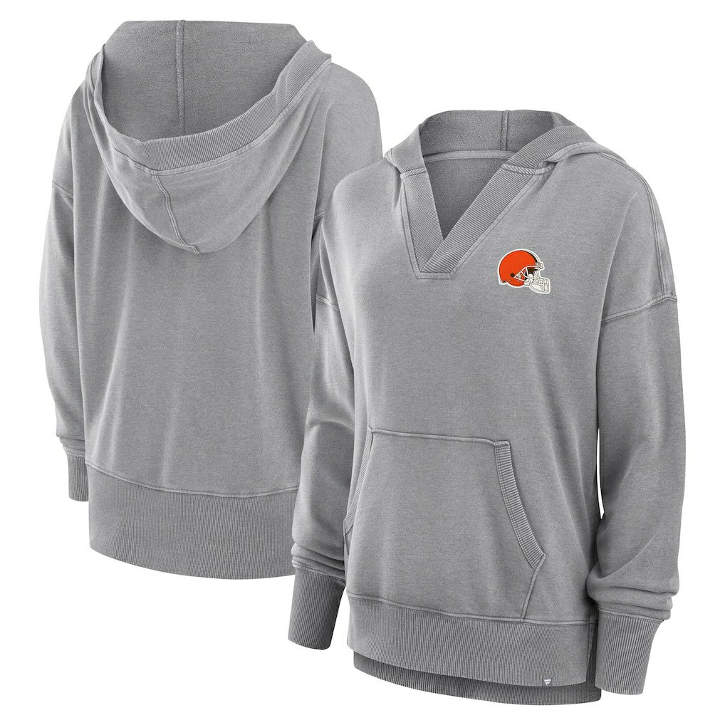 Cleveland Browns Women's Initiative Snow Wash French Terry V-Neck Pullover Hoodie - Heather Gray for sale