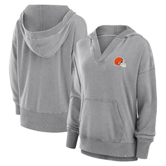 Cleveland Browns Women's Initiative Snow Wash French Terry V-Neck Pullover Hoodie - Heather Gray for sale