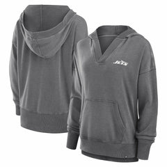 New York Jets Women's Initiative Snow Wash French Terry V-Neck Pullover Hoodie - Heather Charcoal cheap