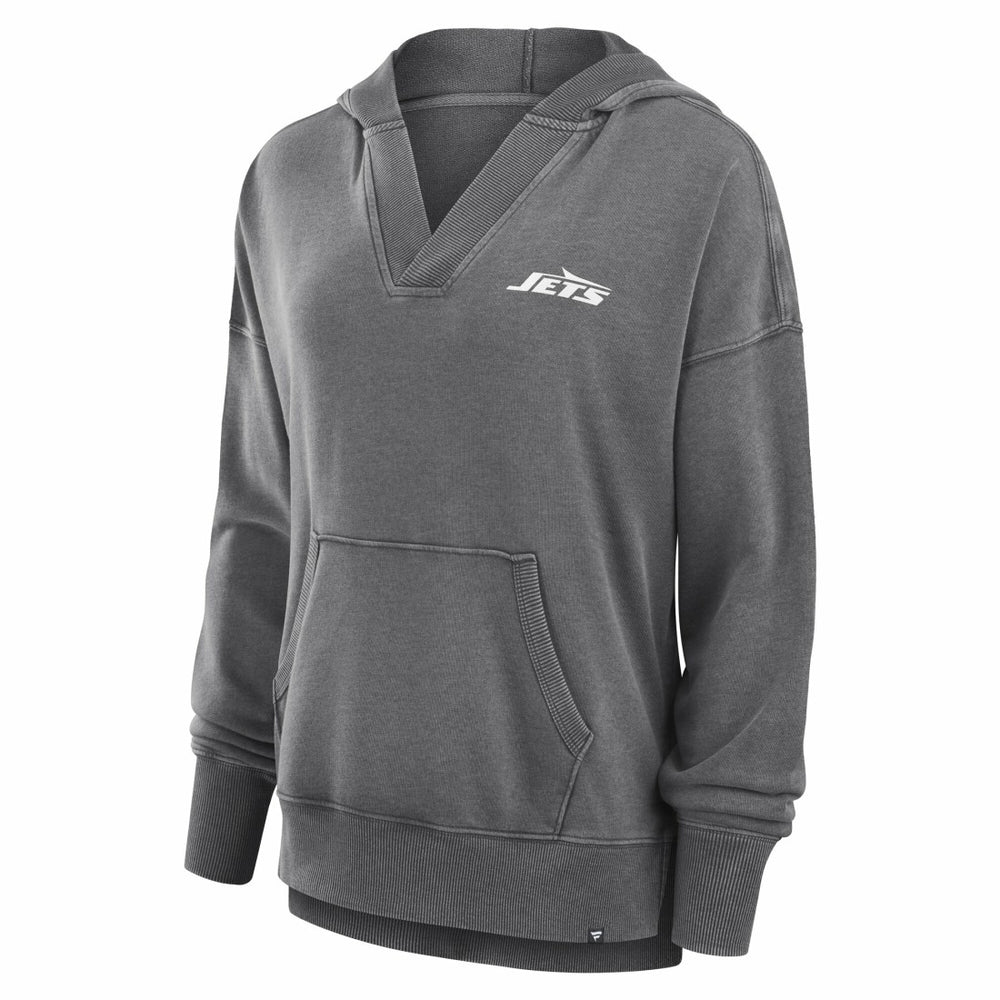 New York Jets Women's Initiative Snow Wash French Terry V-Neck Pullover Hoodie - Heather Charcoal cheap