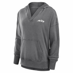 New York Jets Women's Initiative Snow Wash French Terry V-Neck Pullover Hoodie - Heather Charcoal cheap