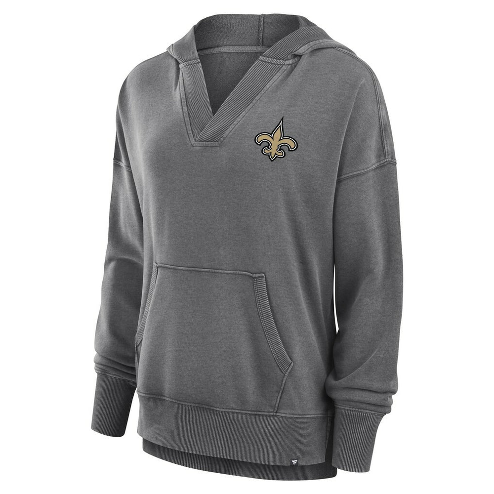 New Orleans Saints Women's Initiative Snow Wash French Terry V-Neck Pullover Hoodie - Heather Charcoal on sale