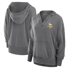 Minnesota Vikings Women's Initiative Snow Wash French Terry V-Neck Pullover Hoodie - Heather Charcoal sale
