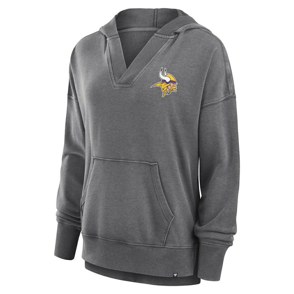 Minnesota Vikings Women's Initiative Snow Wash French Terry V-Neck Pullover Hoodie - Heather Charcoal sale
