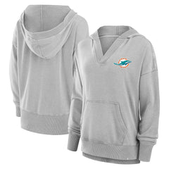 Miami Dolphins Women's Initiative Snow Wash French Terry V-Neck Pullover Hoodie - Heather Gray online