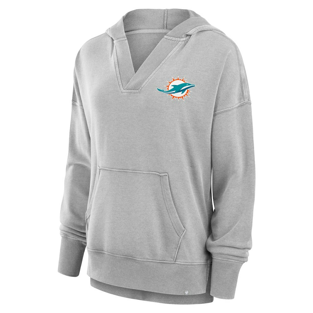 Miami Dolphins Women's Initiative Snow Wash French Terry V-Neck Pullover Hoodie - Heather Gray online