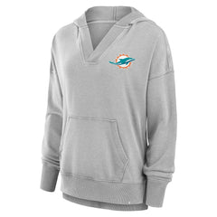 Miami Dolphins Women's Initiative Snow Wash French Terry V-Neck Pullover Hoodie - Heather Gray online