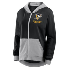 Pittsburgh Penguins Logo Athletic Women's Hit It French Terry Full-Zip Hoodie Black