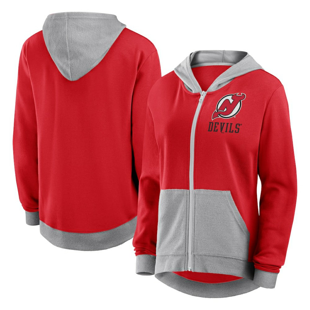 New Jersey Devils Logo Athletic Women's Hit It French Terry Full-Zip Hoodie Red