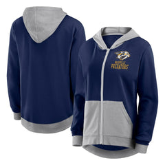 Nashville Predators Logo Athletic Women's Hit It French Terry Full-Zip Hoodie Navy