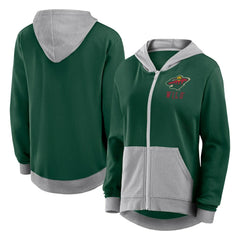 Minnesota Wild Logo Athletic Women's Hit It French Terry Full-Zip Hoodie Green