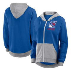 New York Rangers Logo Athletic Women's Hit It French Terry Full-Zip Hoodie Blue