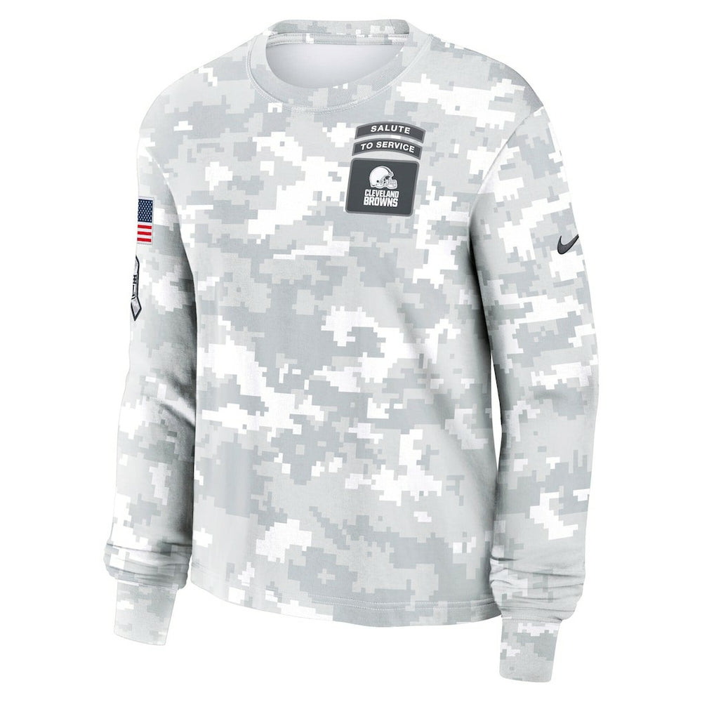 Cleveland Browns Women's 2024 Salute To Service Dri-FIT Long Sleeve T-Shirt - Arctic Camo | Nike outlet
