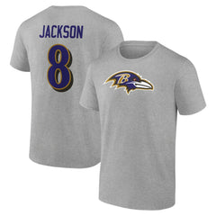 Lamar Jackson Baltimore Ravens Icon Player Name & Number T-Shirt - Gray for sale