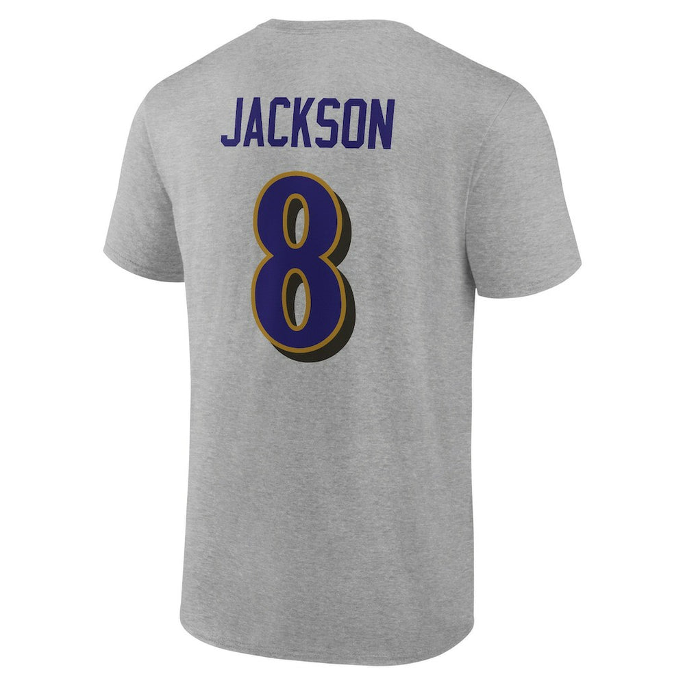 Lamar Jackson Baltimore Ravens Icon Player Name & Number T-Shirt - Gray for sale