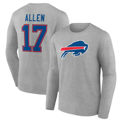 Josh Allen Buffalo Bills Icon Player Name & Number Long Sleeve T-Shirt - Gray online