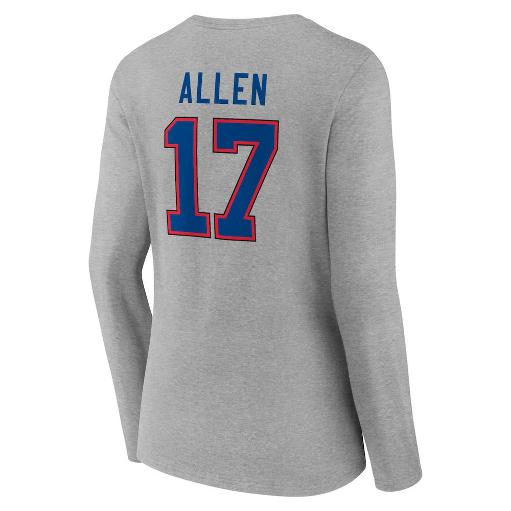 Josh Allen Buffalo Bills Women's Icon Player Name & Number Long Sleeve V-Neck T-Shirt - Gray sale