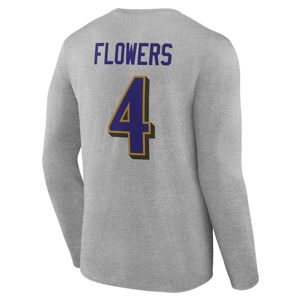 Zay Flowers Baltimore Ravens Icon Player Name & Number Long Sleeve T-Shirt - Gray online
