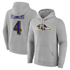 Zay Flowers Baltimore Ravens Icon Player Name & Number Pullover Hoodie - Gray on sale