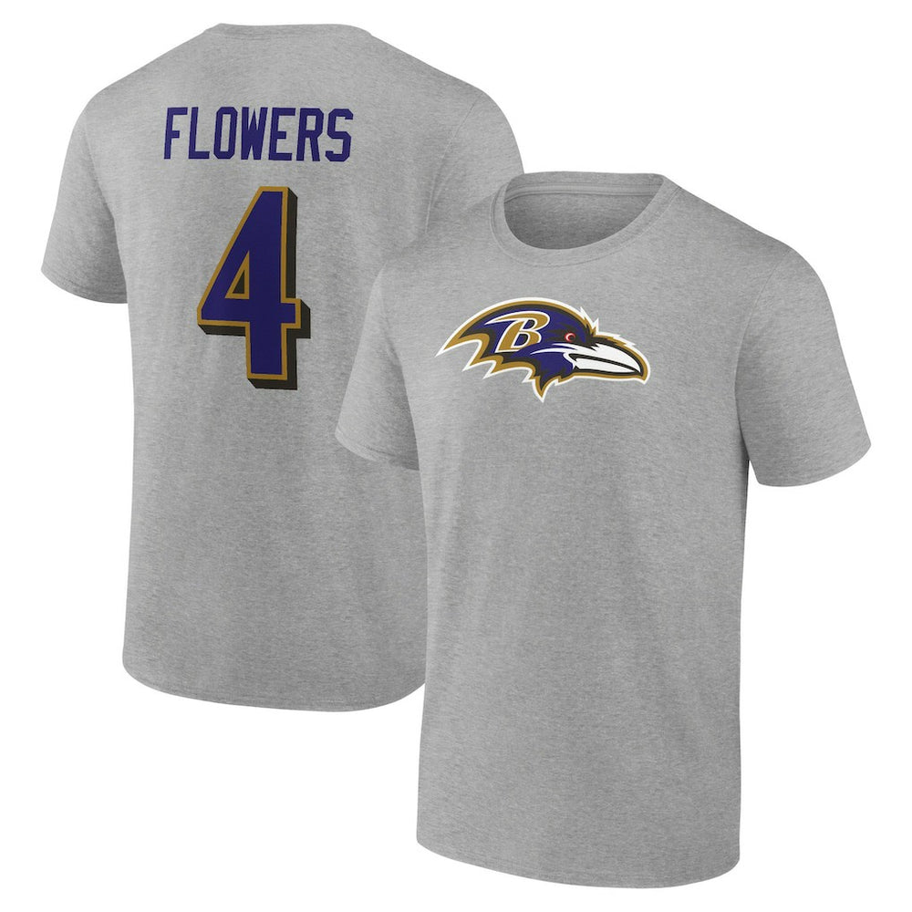 Zay Flowers Baltimore Ravens Icon Player Name & Number T-Shirt - Gray discount