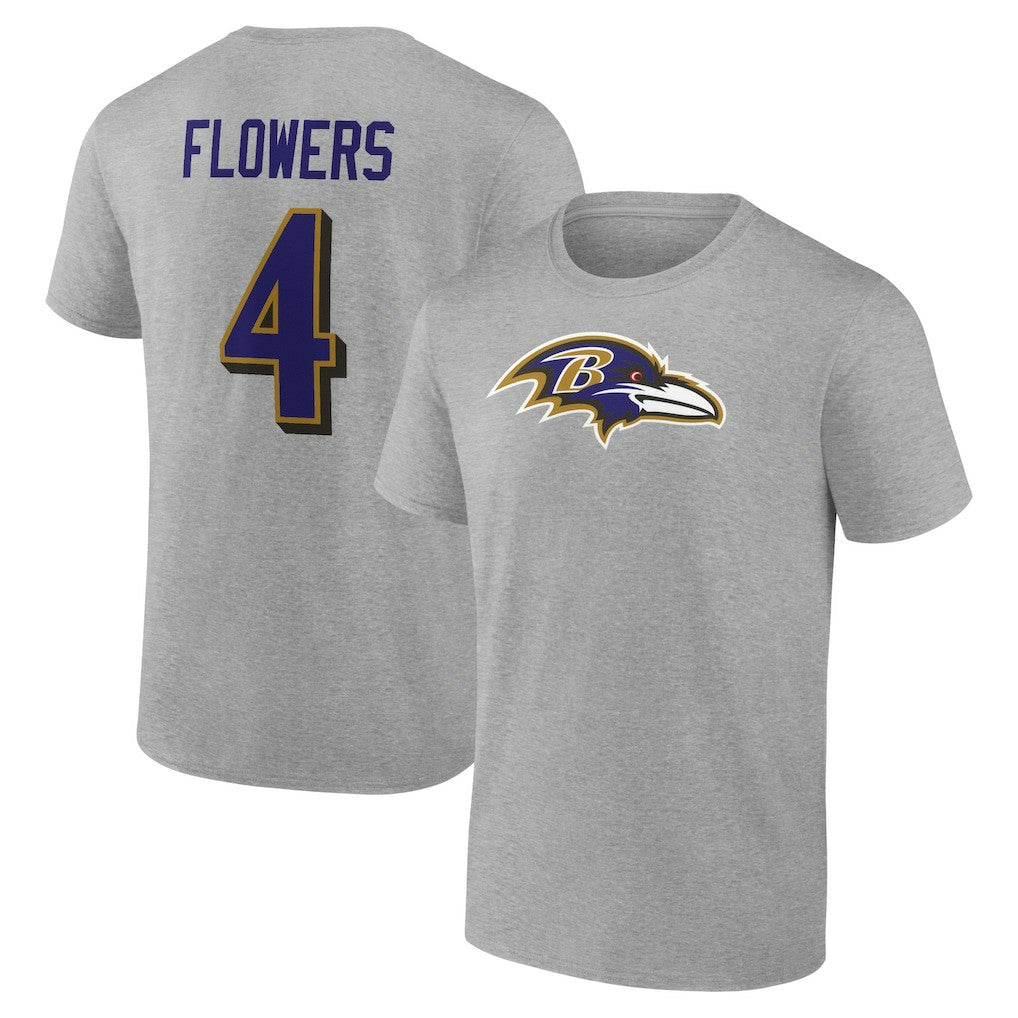 Zay Flowers Baltimore Ravens Icon Player Name & Number T-Shirt - Gray discount