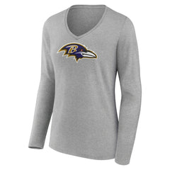 Zay Flowers Baltimore Ravens Women's Icon Player Name & Number Long Sleeve V-Neck T-Shirt - Gray discount