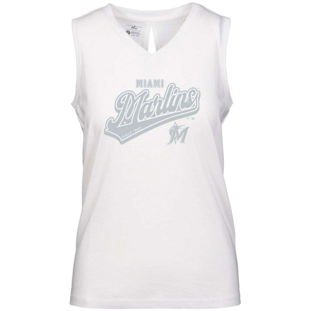 Miami Marlins Levelwear Women's  Paisley Sweep V-Neck Tank Top - White