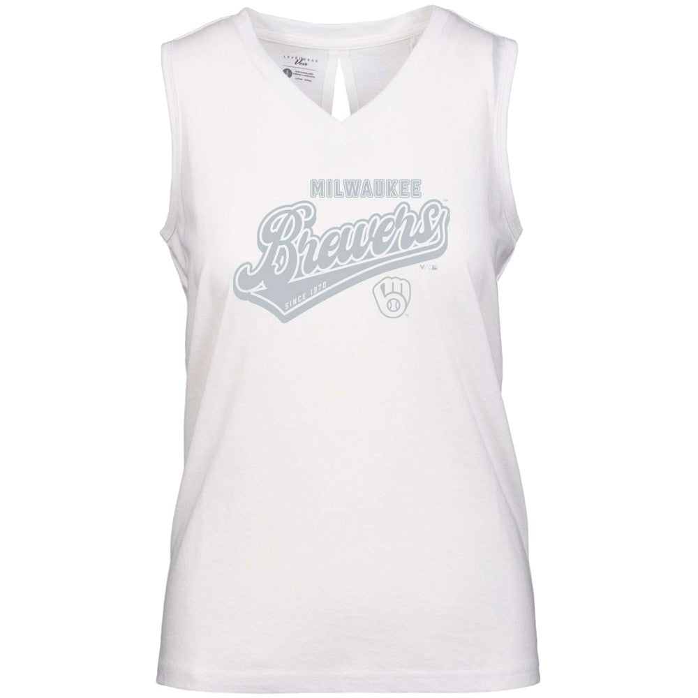Milwaukee Brewers Levelwear Women's  Paisley Sweep V-Neck Tank Top - White