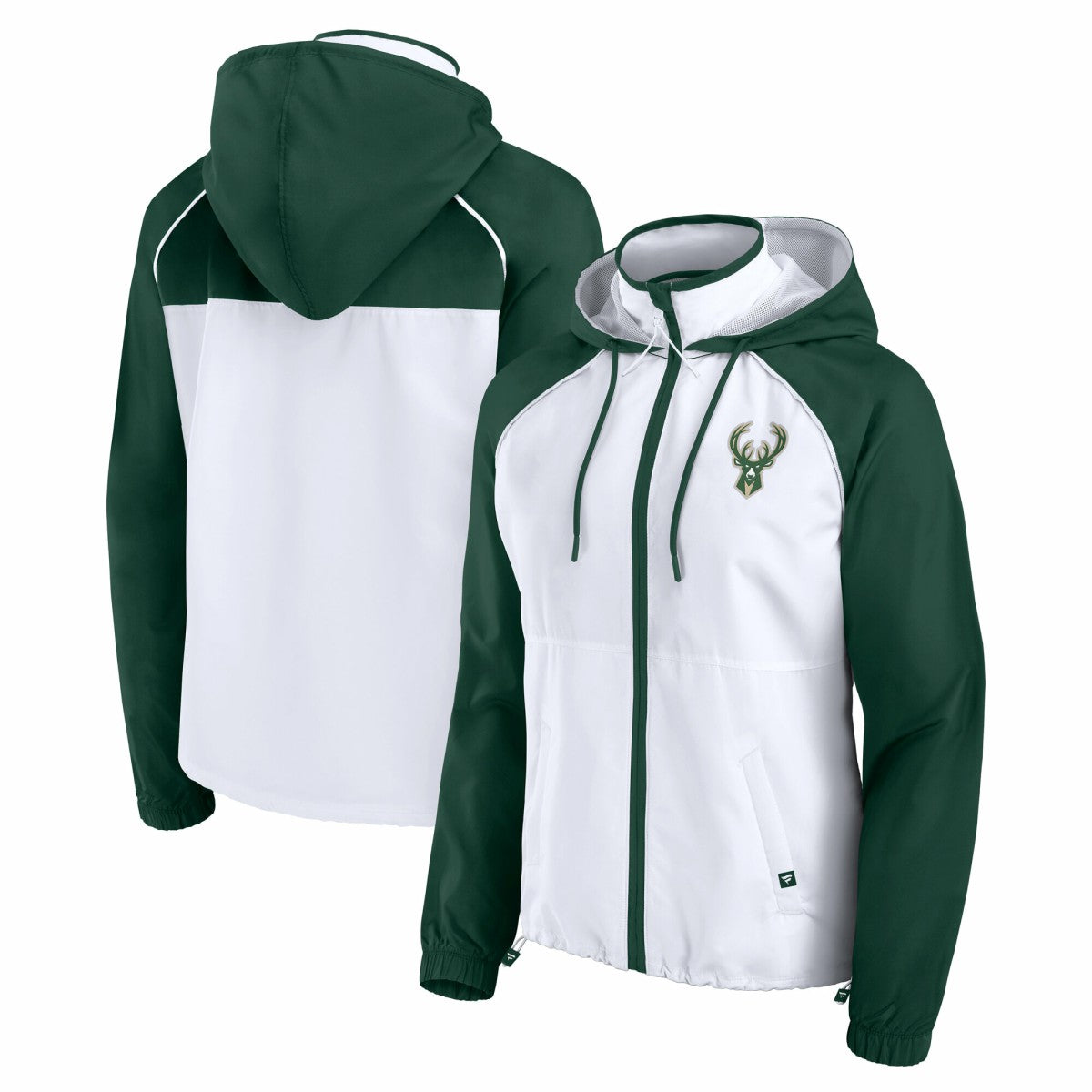 Milwaukee Bucks Women's Anorak Raglan Full-Zip Hoodie Jacket - White/Hunter Green | Fanatics outlet