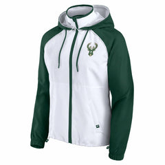 Milwaukee Bucks Women's Anorak Raglan Full-Zip Hoodie Jacket - White/Hunter Green | Fanatics outlet