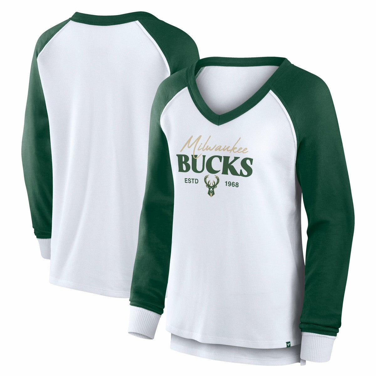 Milwaukee Bucks Women's Open Lane Waffle Long Sleeve V-Neck T-Shirt - White | Fanatics sale